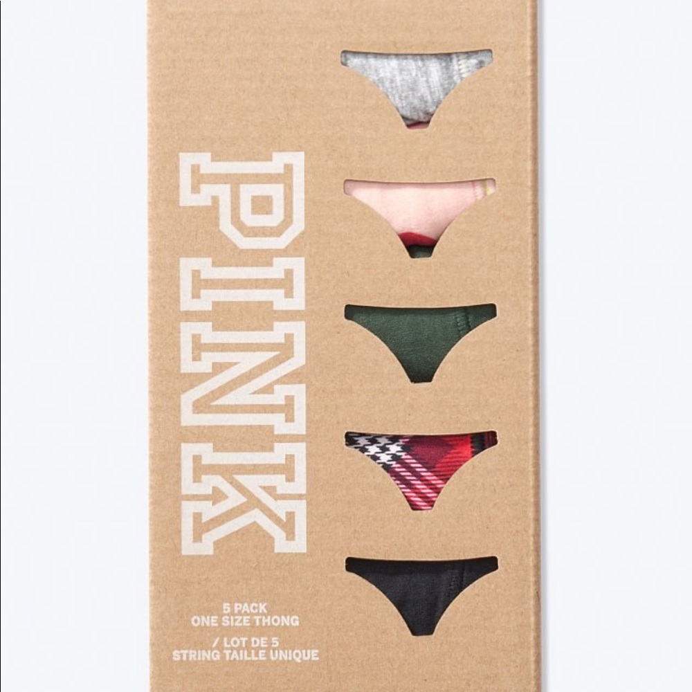 NIB VS PINK One Size 5pc Thong Gift Set